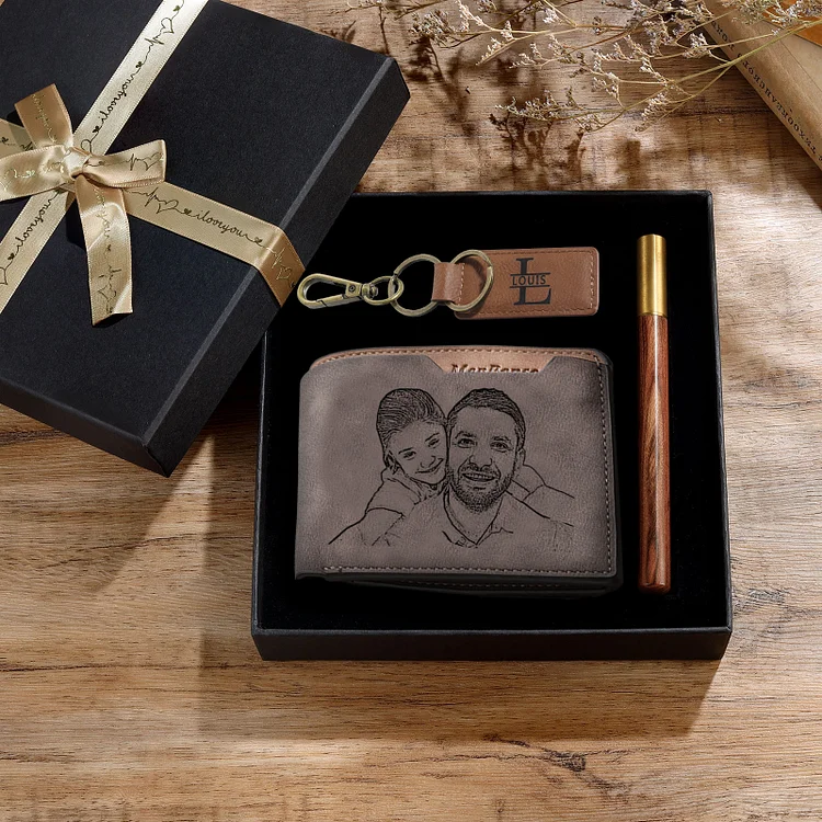 Photo Personalized Leather Wallet Gift Box Set with Keychain ...