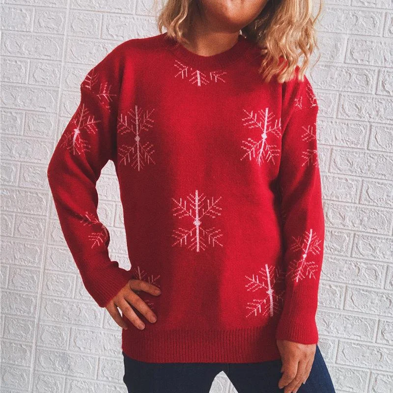 Christmas Sweaters Casual  Round Neck Printed Long Sleeve Knitted Sweaters