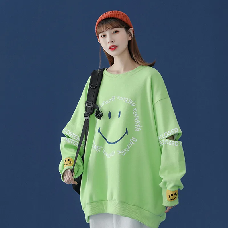 Smiley Letters Print Loose Sweatshirt