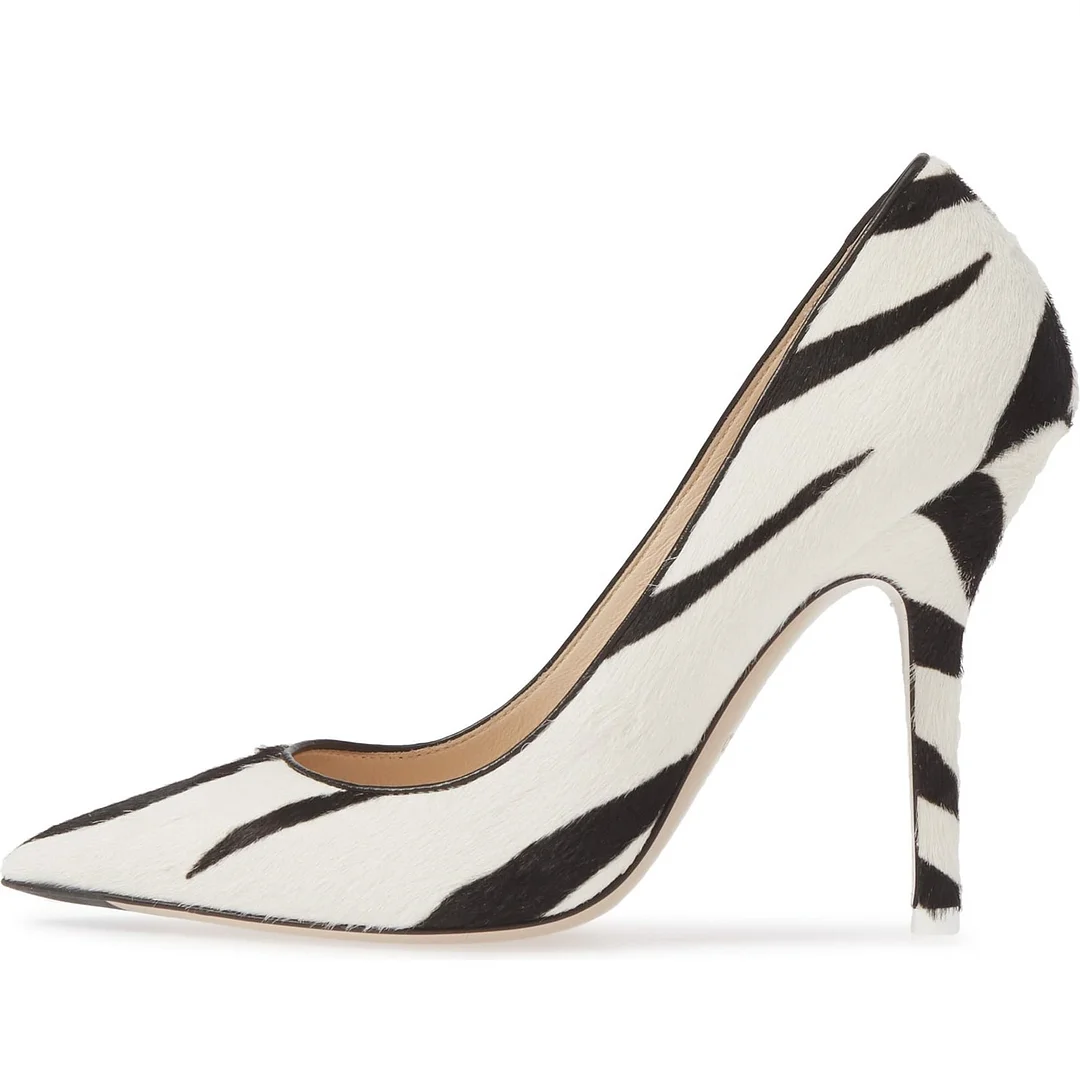 Black and White Zebra Print Pointed Toe Stiletto Heel Pumps for Office Nicepairs
