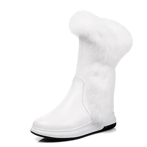 Gdgydh Animal Fur Women Snow Boots Flat Heels 2022 New Winter Cotton Shoes Woman With Zipper Black White Thick Plush Round Toe