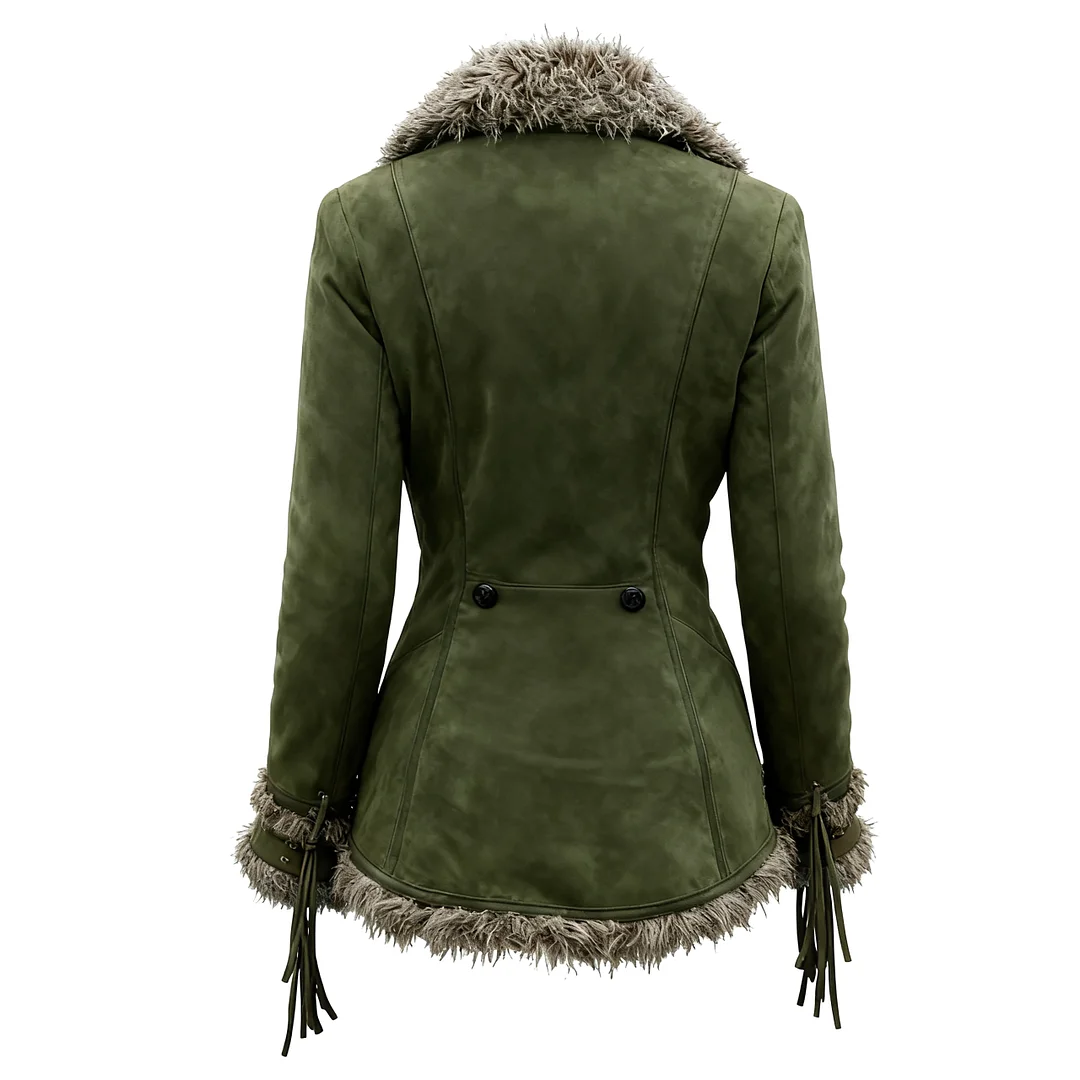 Women's Vintage Suede Coat Fur Collar Lapel Coat Beggar Style Coat