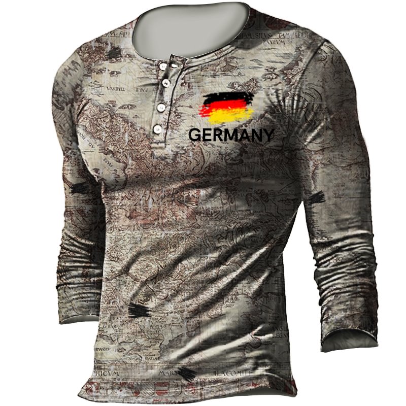 Men's Outdoor German Flag Print Tactical Casual Henley Shirt-Compassnice®
