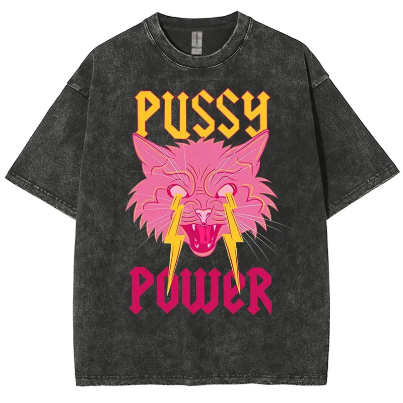 Pussy Power Unisex Vintage Solid Wash Denim T-Shirts
