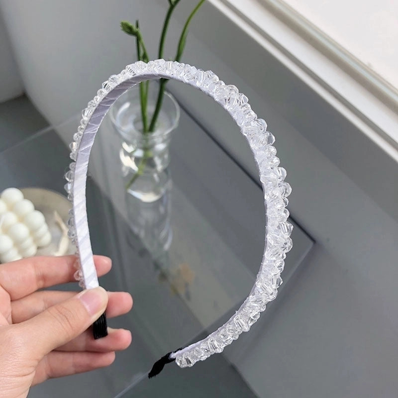 South Korea’s New Crystal Full Diamond Headband Summer Simple Hair Hole Steel Ring Thin Edge Headband