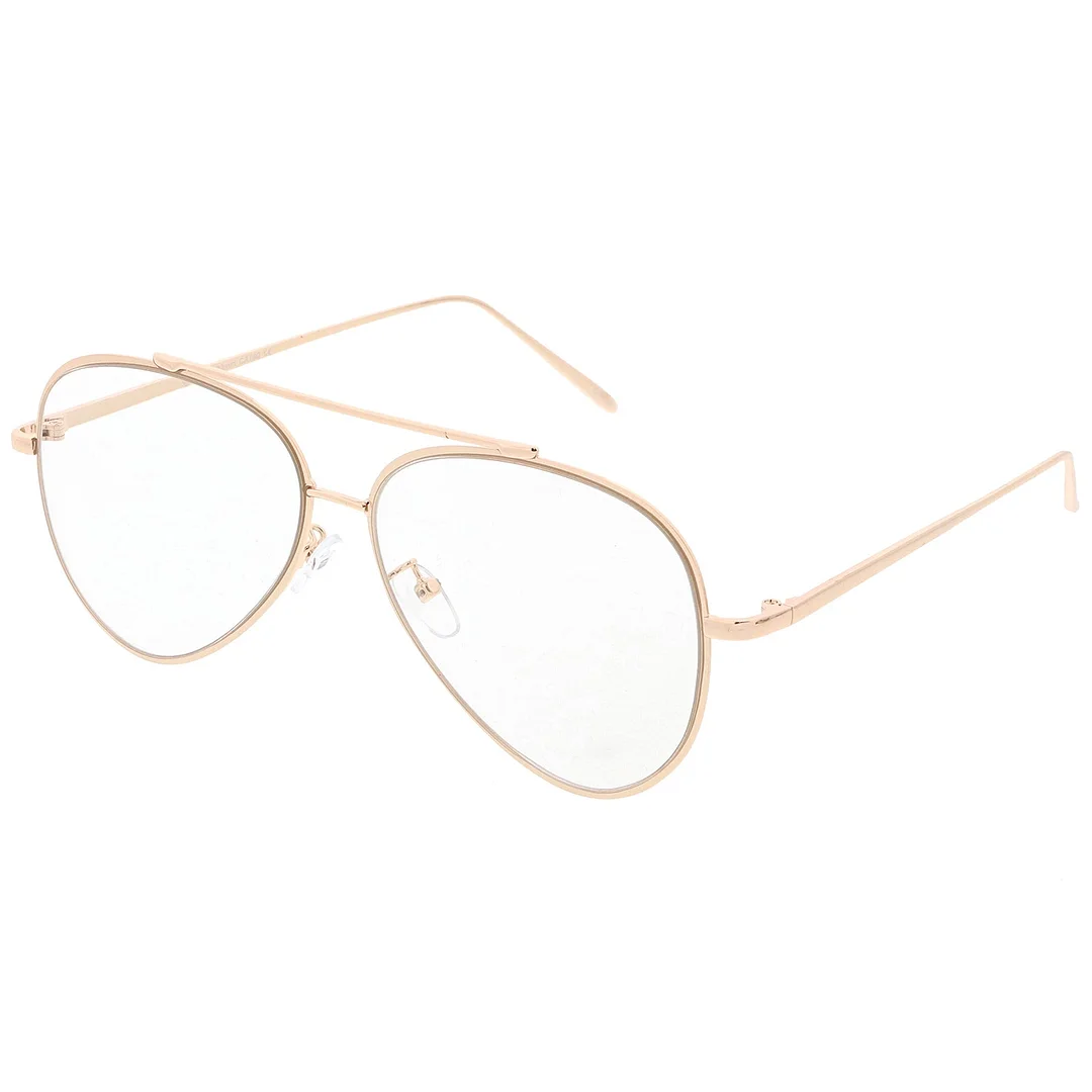 Mod Fashion Metal Aviator Eyeglasses Teardrop Rimless Clear Flat Lens 58mm