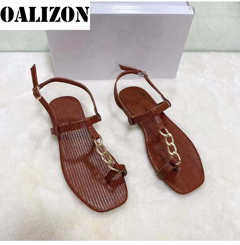 2021 Summer New Women's Chain Flip Flops Thong Sandals Shoes Woman Casual Buckle Strap Flat Slip On Toe Clip Sandals Shoes Femme