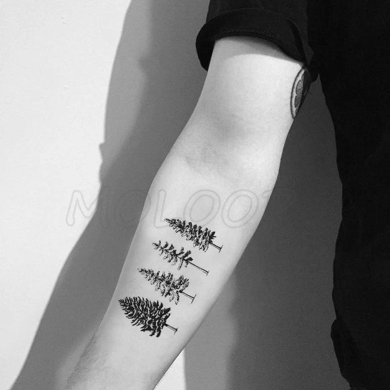 Tattoo Sticker Pine Tree Christmas Plant Black Hand Body Art Water Transfer Temporary Fake Tatto Flash Tatoo for Kid Girl Men
