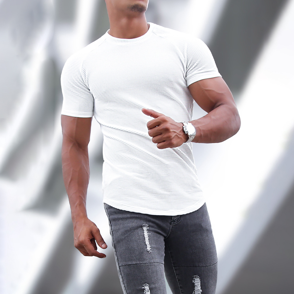 Men's Sports Short-sleeved Fitness Training T-shirt Running Top Casual Slim Round Neck Solid Color Cotton Bottoming Shir