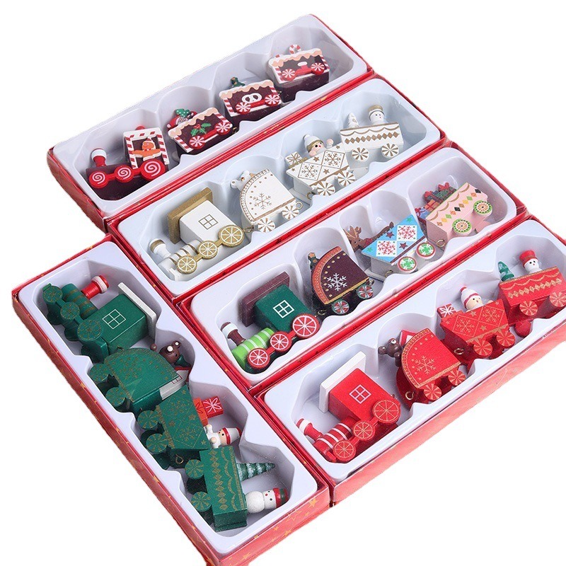 Tegooe Classic Wooden Christmas Train Ornament - Tabletop Holiday Decor
