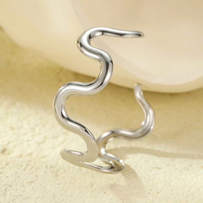 Minimalist Classic Style Waves 304 Stainless Steel Plating Jewelry Set