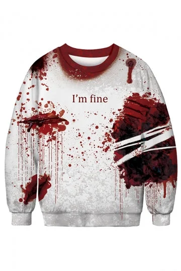 Crew Neck Long Sleeve Bloody Wound Print Halloween Sweatshirt Ruby-elleschic