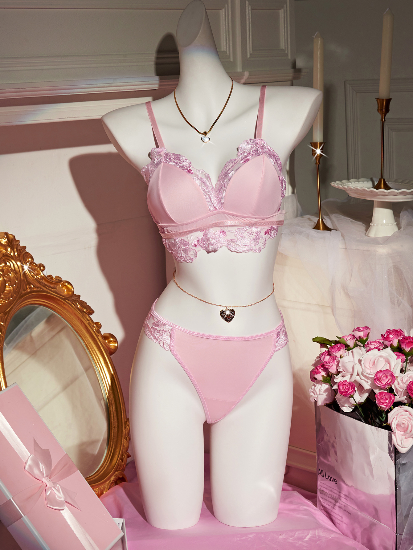 Lovingerie - Petal Embroidered Sheer Bra & Panty Set