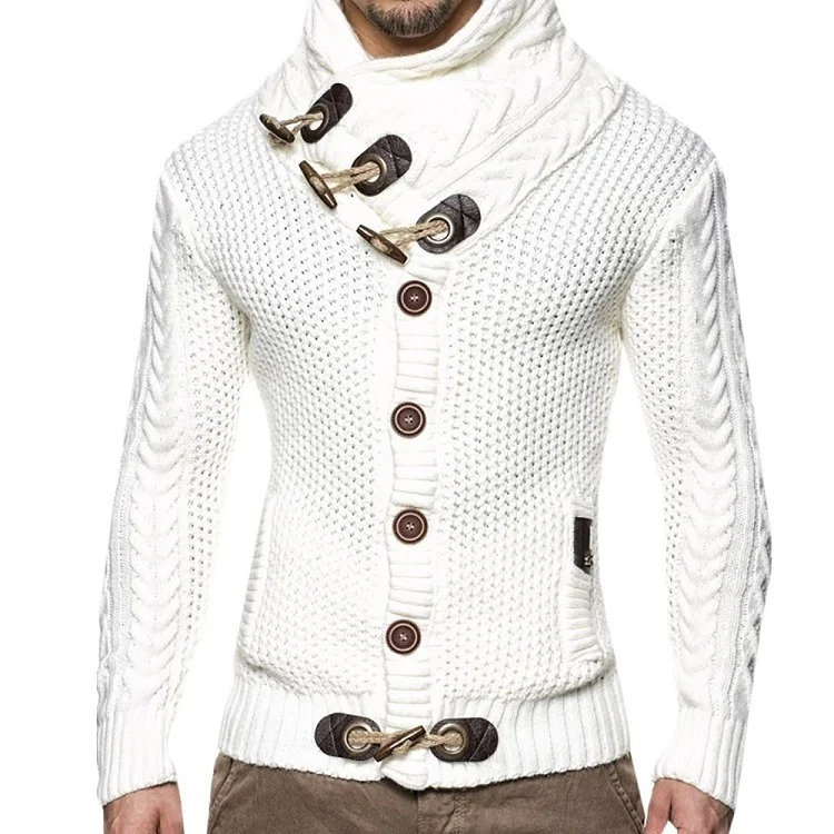 BrosWear Men's Winter Daily Retro Bullhorn Button Brown Knitted Sweater