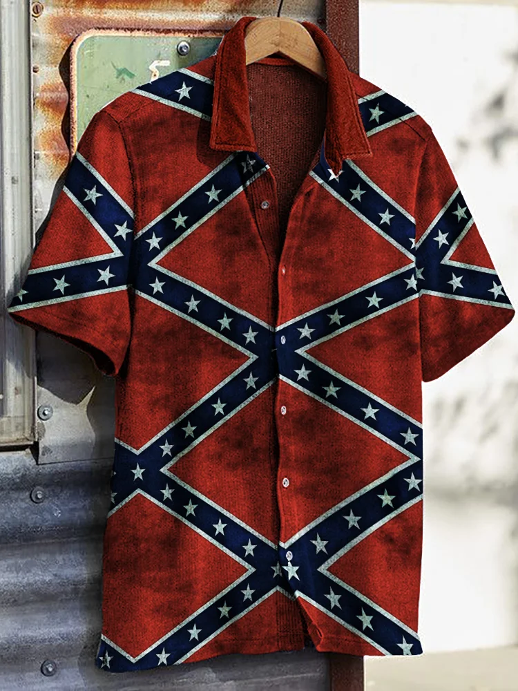 Men's Southern Rebel Flag Inspired Pattern Shirt