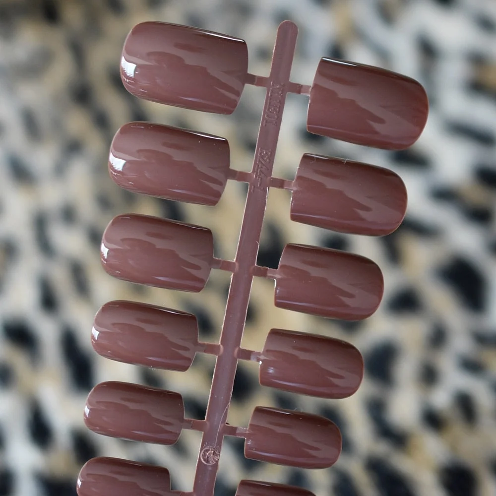gel Square Faux ongles Dark Chocolate Brown Medium-long False Nails Cool DIY Manicure Tips 24pcs/kit-Nail Inspo