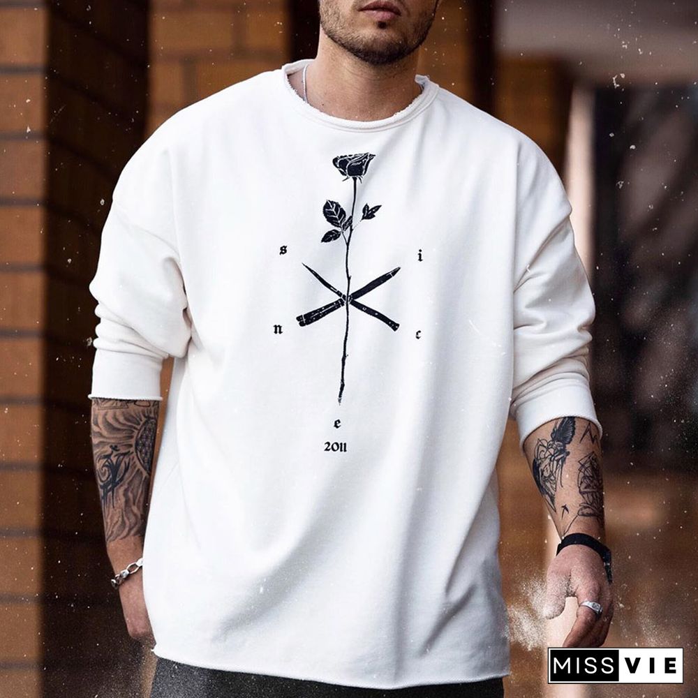 Rose Printed Round Neck Hoody