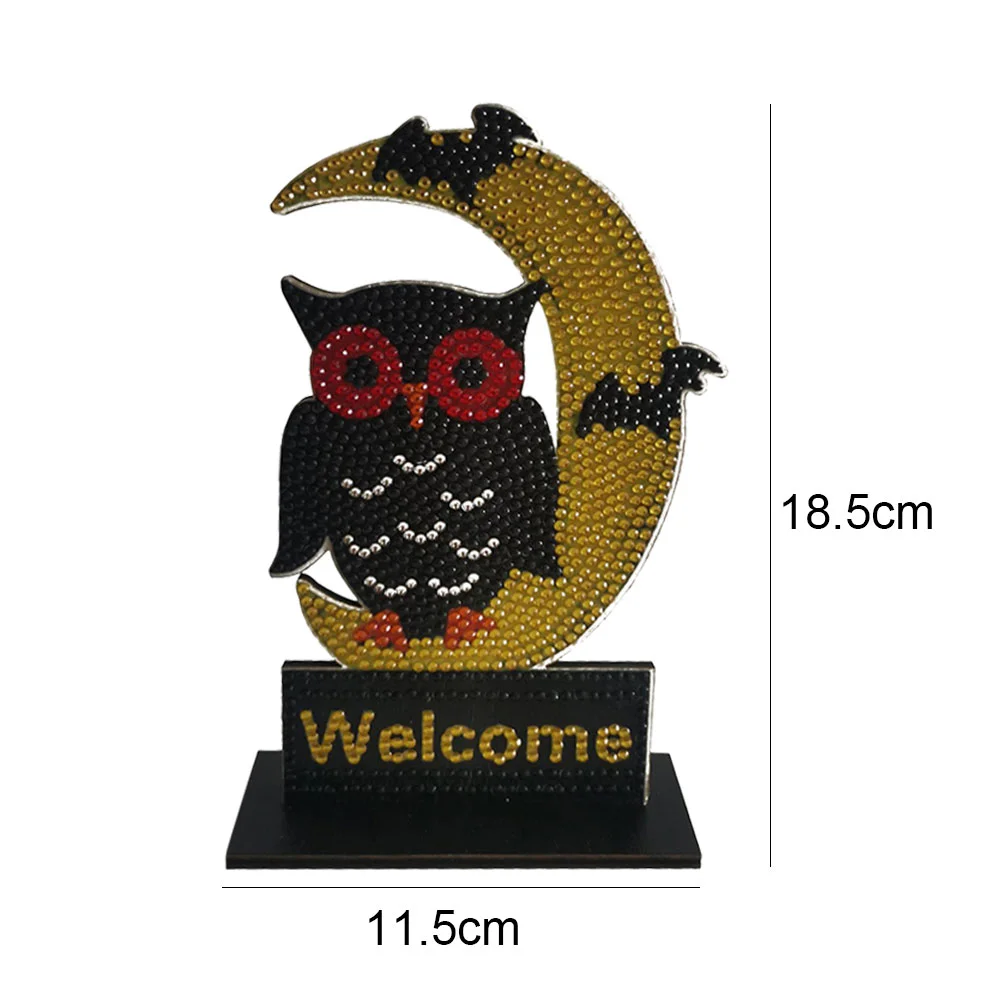 Halloween Wooden Spot Diamond Decoration Moon Owl (Single-sided Crystal Diamond)