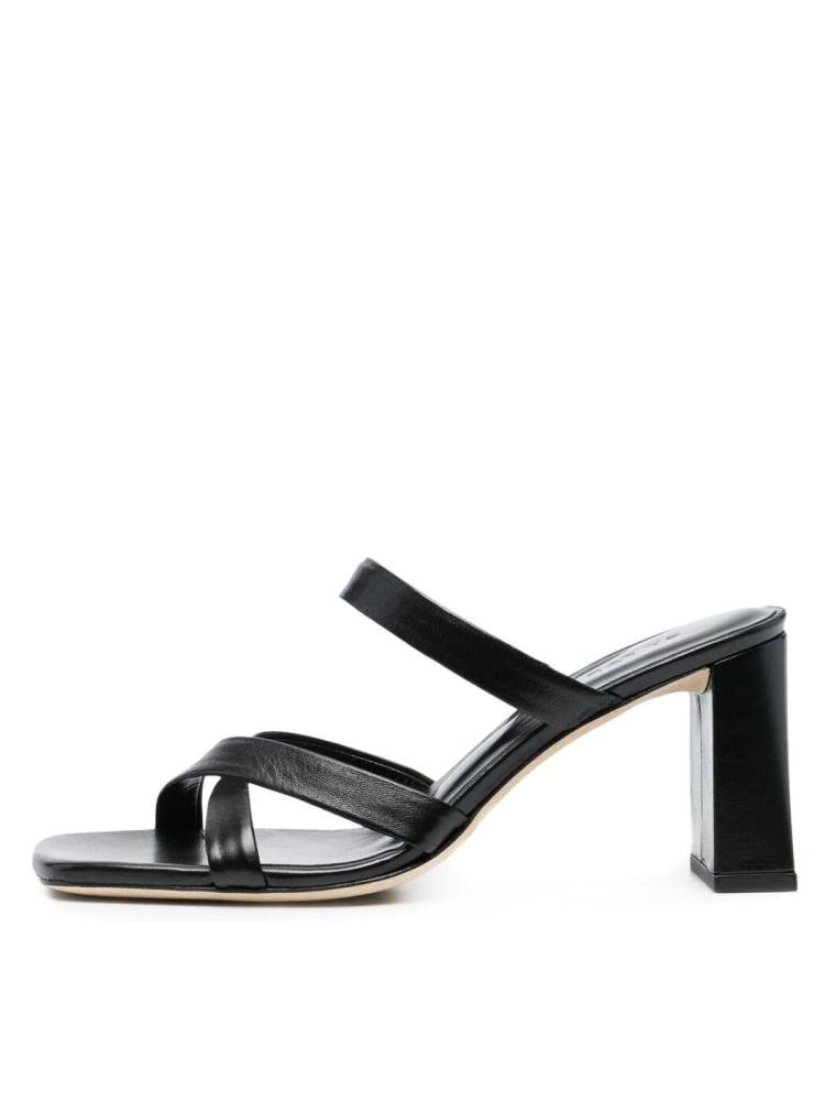 Casual Black Crossover-Strap Slip-On Chunky-Heel Square-Toe Sandals Mules Slippers