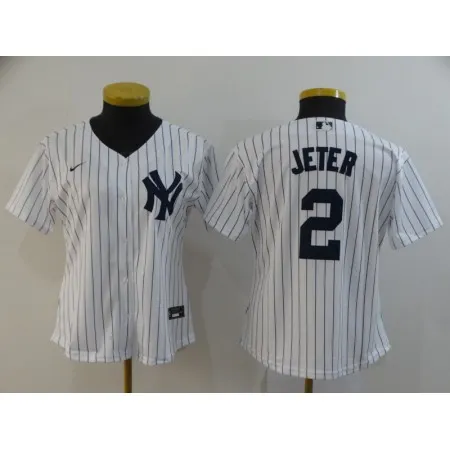 Women's New York Yankees #2 Derek Jeter White Cool Base Stitched MLB Jersey(Run Small) M4F7