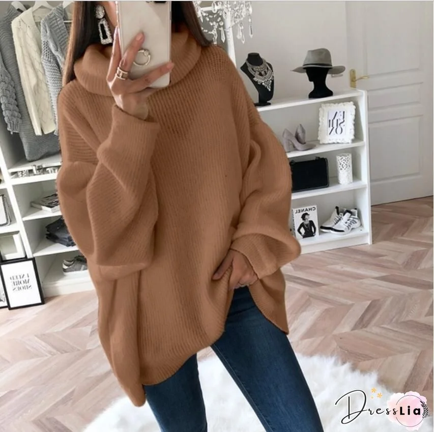 Casual Turtleneck Plain Loose Sweater
