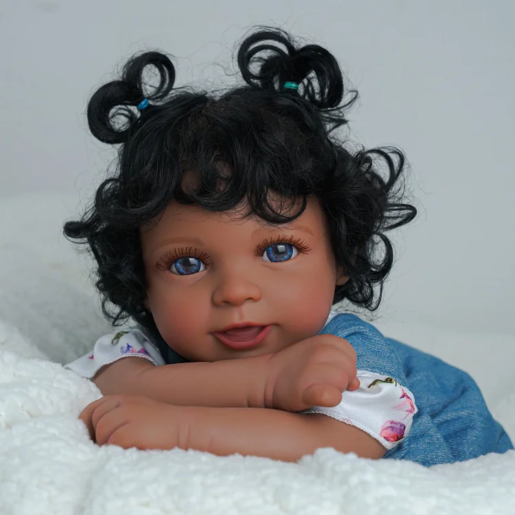 Babeside Aira 20'' Lifelike Reborn Baby Doll Girl African American Short Curly Hair Blue Eyes