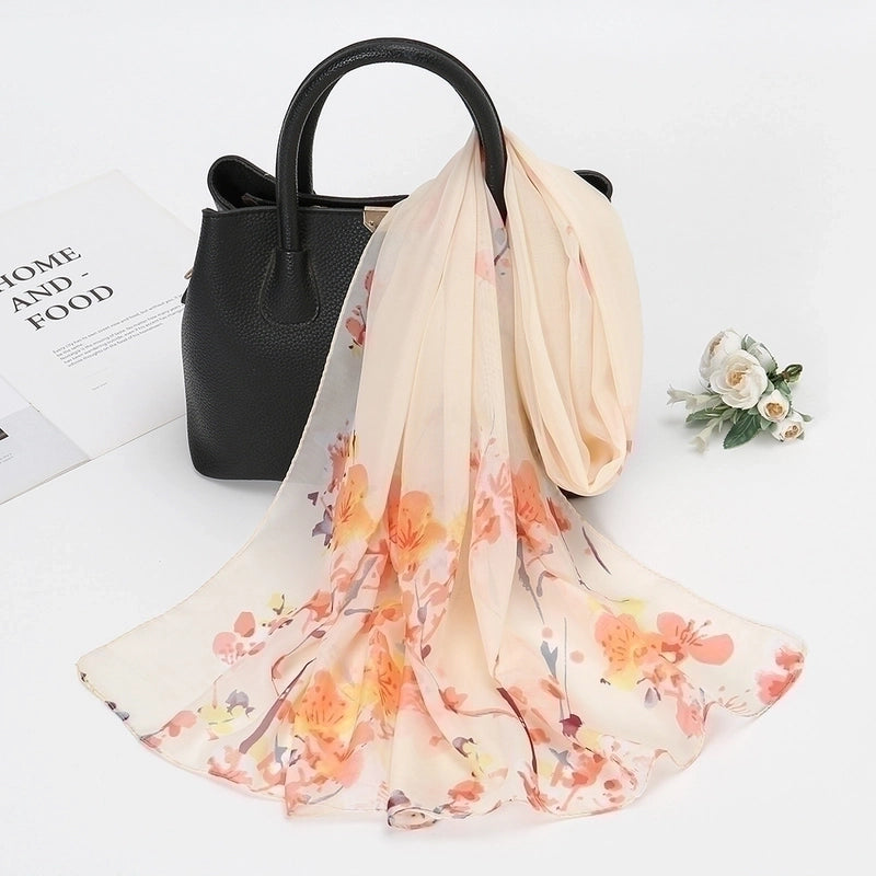 Women’s Sweet Flower Chiffon Printing Silk Scarf