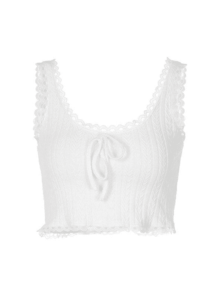 Toloer Cropped Lace Trim White Tank Top-Outfit Ideas