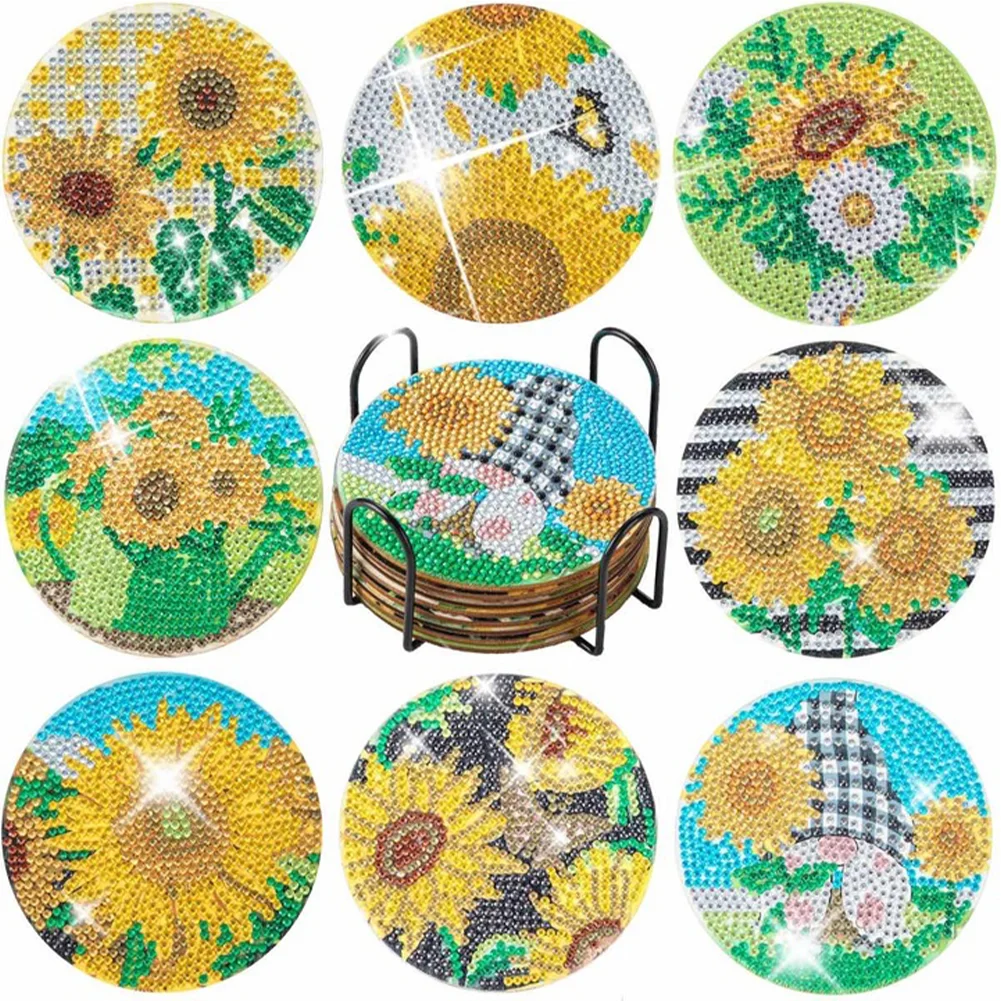 8pcs DIY Sunflower Gnome Anti Slip Coasters Stackable Creative for Tabletop Protection