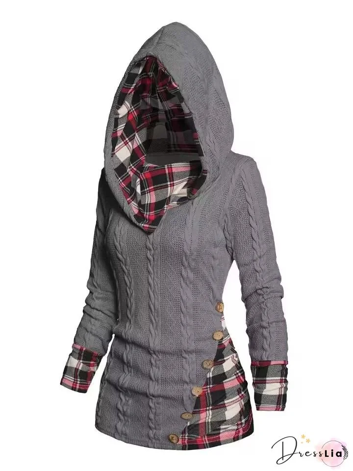 Vintage Floral Hoodie Printed Long Sleeve Plus Size Buttoned Statement Casual Outwear