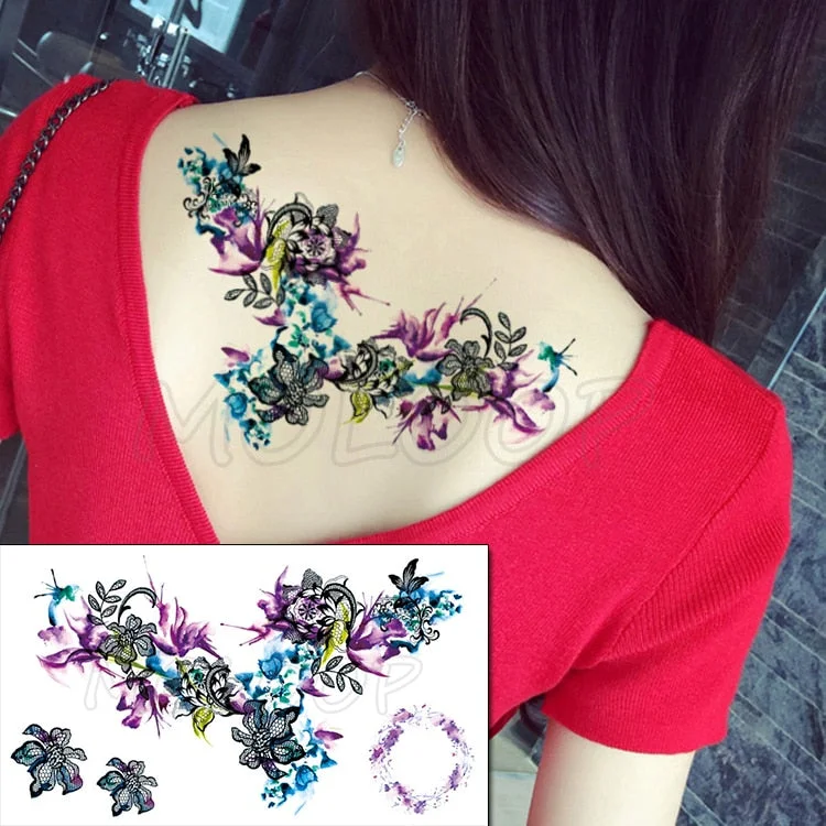 Temporary Tattoo Sticker Plant Leaf Flower Like Butterfly Sexy Chest Back Fake Tatoo Waterproof Flash Tatto Art for Woman Girl