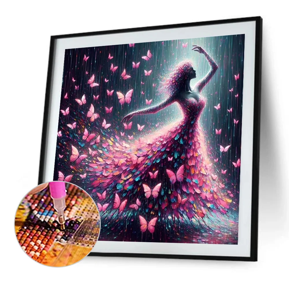 Diamond Painting - Full Square Drill - Pink Butterfly Dance(Canvas|35*35cm)