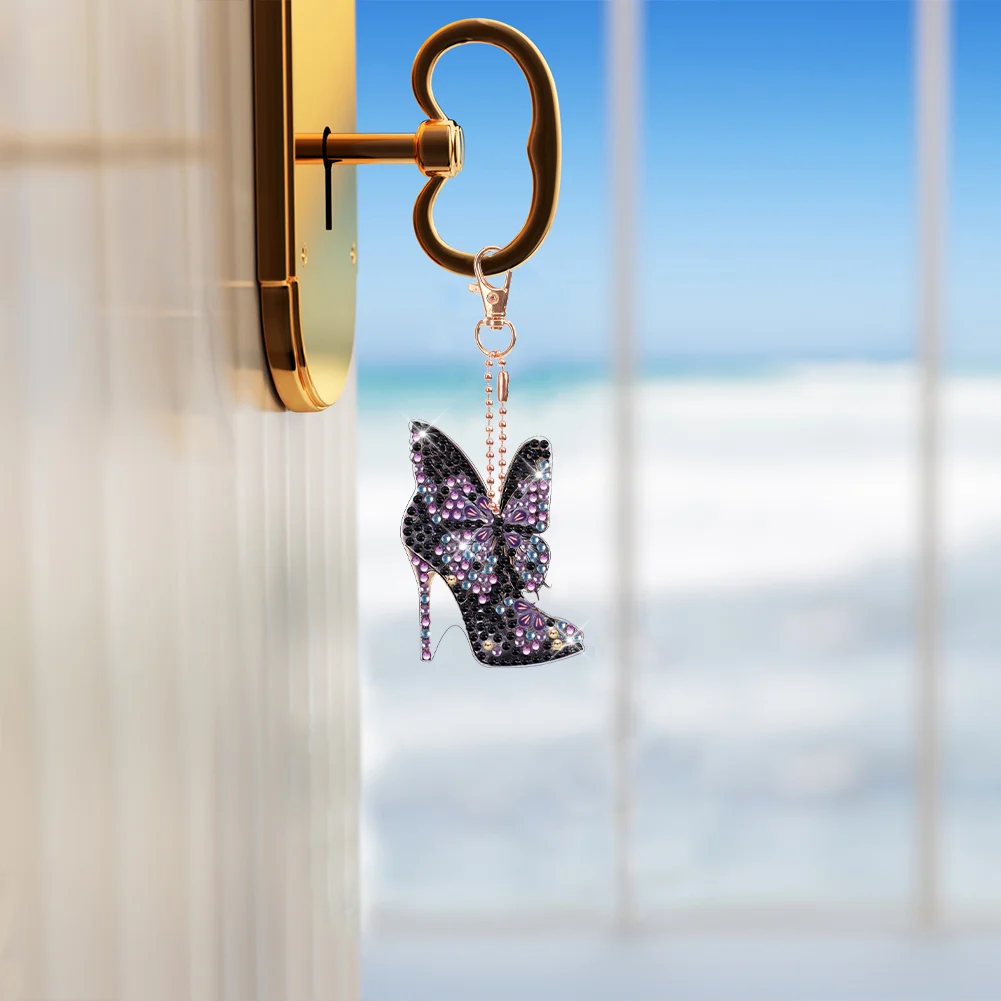 6pcs High Heels Diamond Art Keychains DIY Keychains Point Drill Key Ring(Double Side)