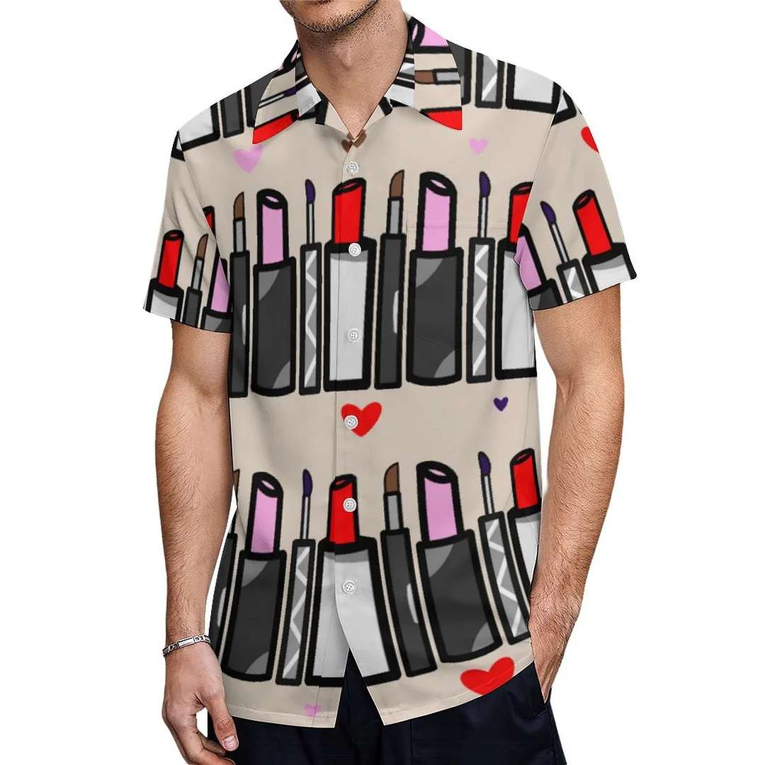 Short Sleeve Lipstick Lipgloss Hawaiian Shirt Mens Button Down Plus Size Tropical Hawaii Beach Shirts