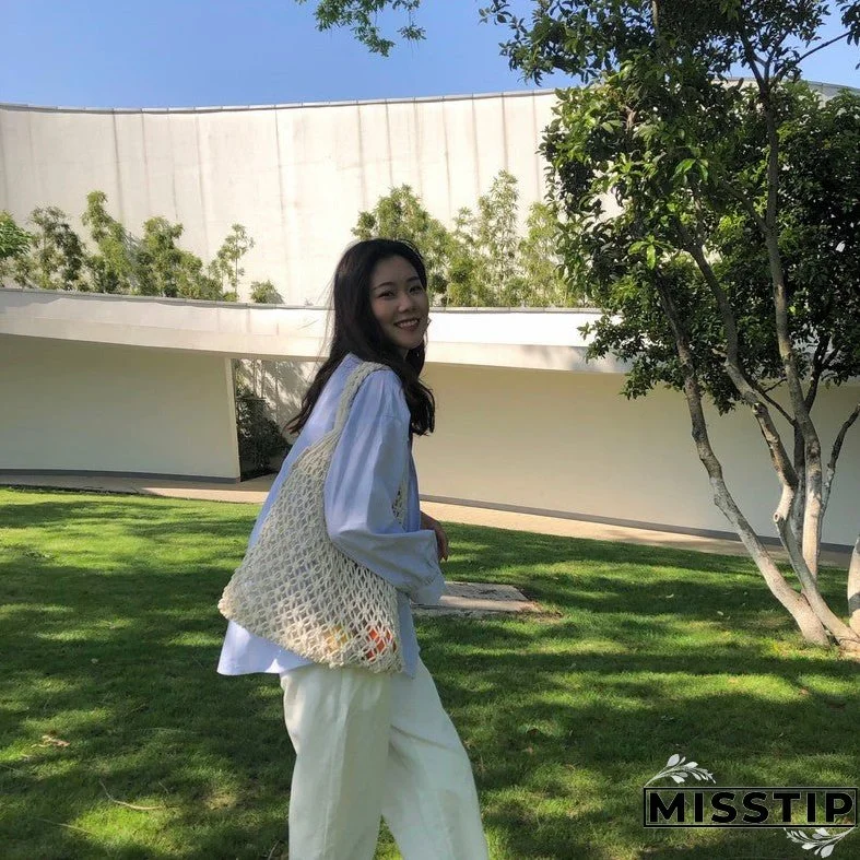 Paziye Shoulder Woven Bag Handbag Handmade Cotton Rope Net Bag Beach Bag