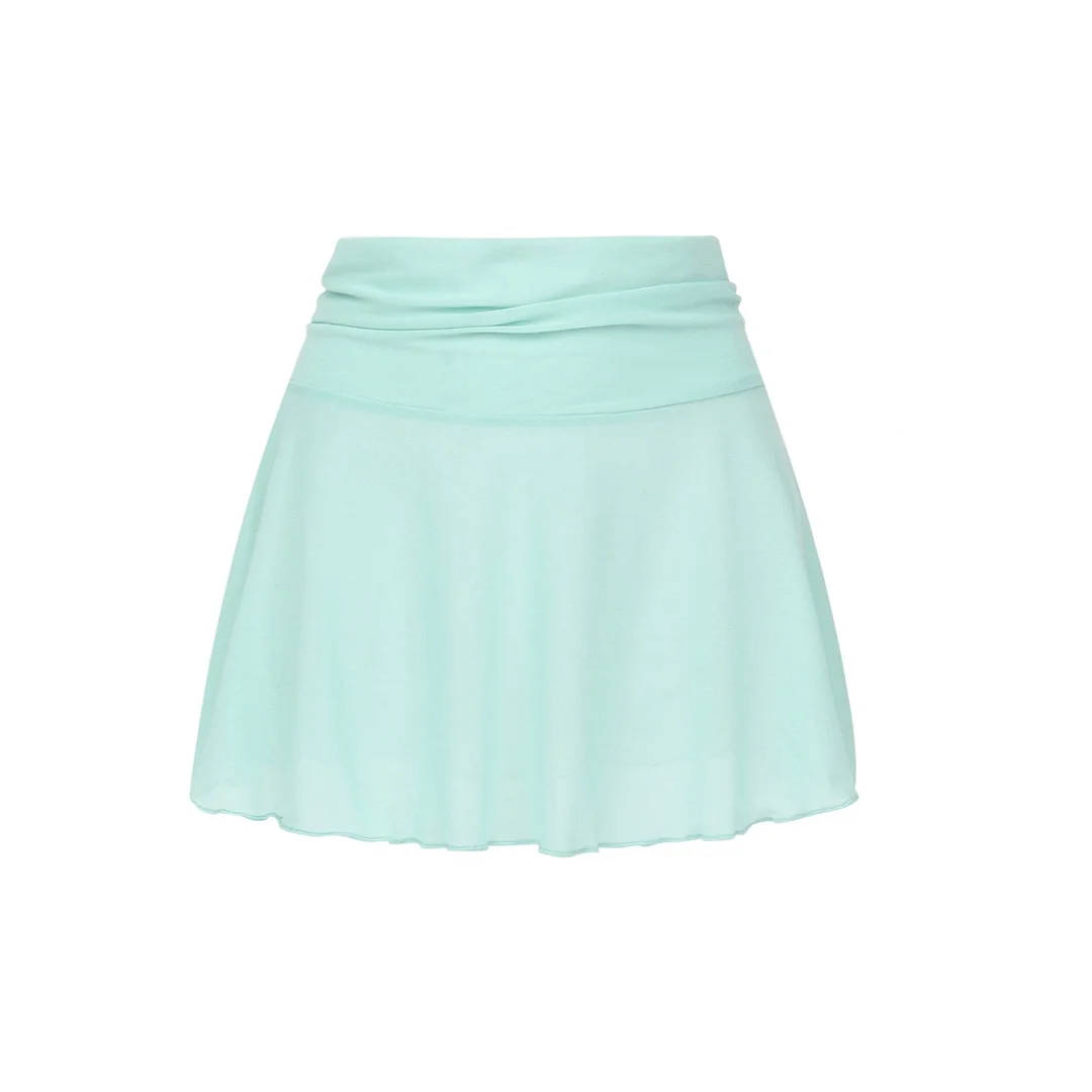 Women High Waist Mini Skirts Summer Solid Color See Through Fishnet Short Pleated Skirt A-Line Rave Festival Clothes