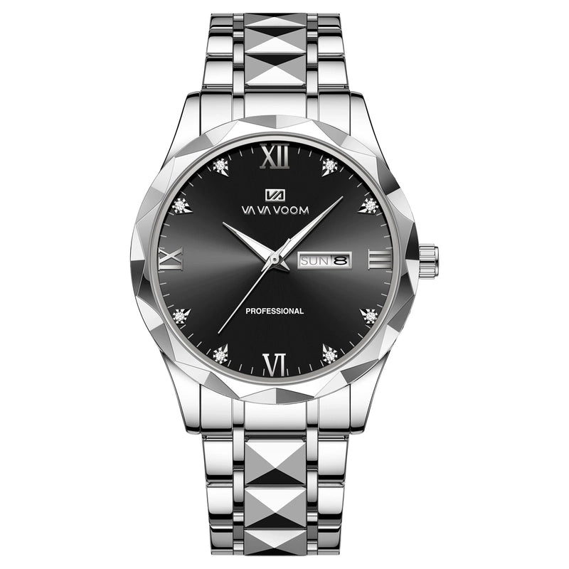 Diamond Stainless Steel Watch With Men’s Business Simple Calendar Quartz Waterproof Watch One-piece Delivery