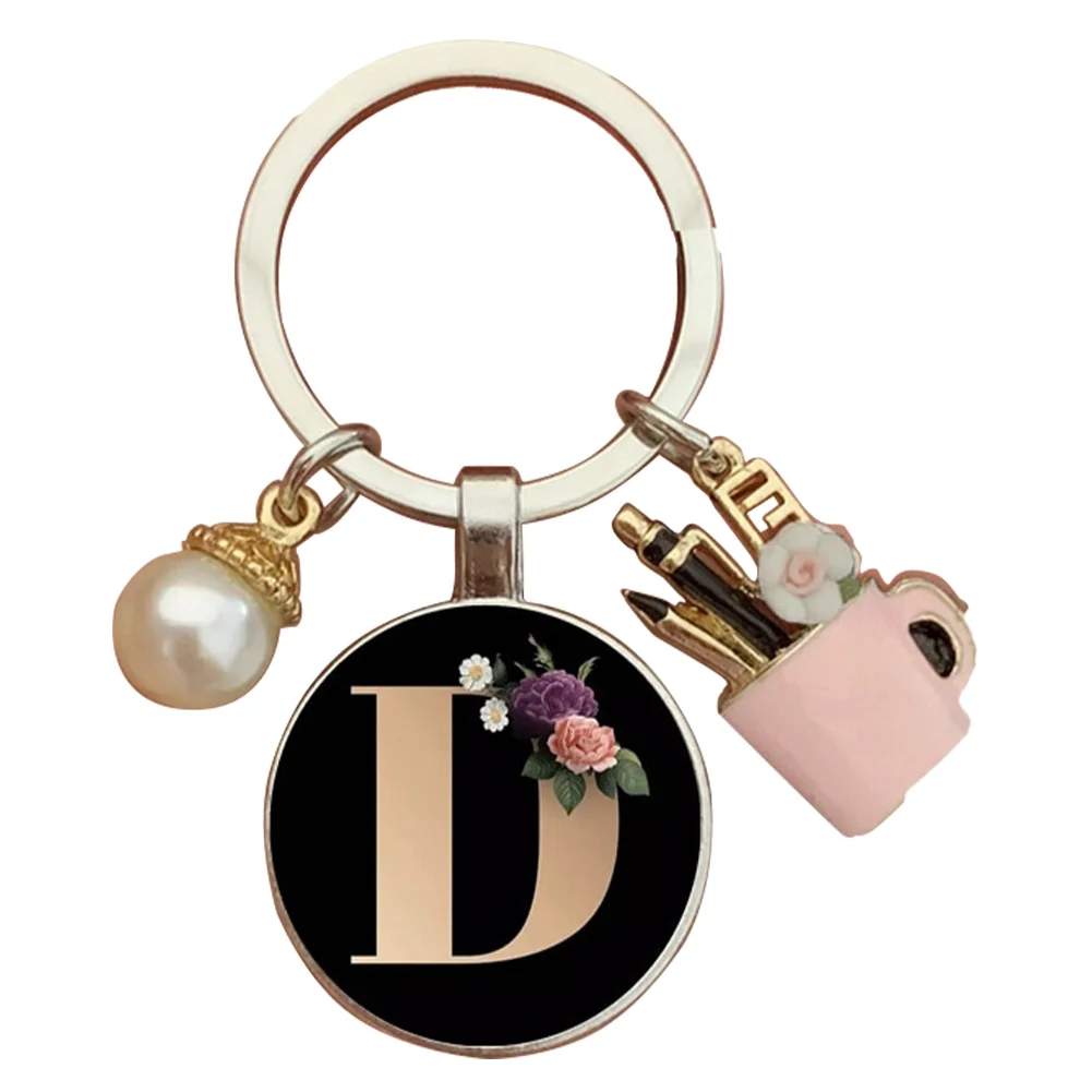 Resin Alphabet Letter Keychain Pearl Alphabet Key Ring Charms for Key Handbag Backpack