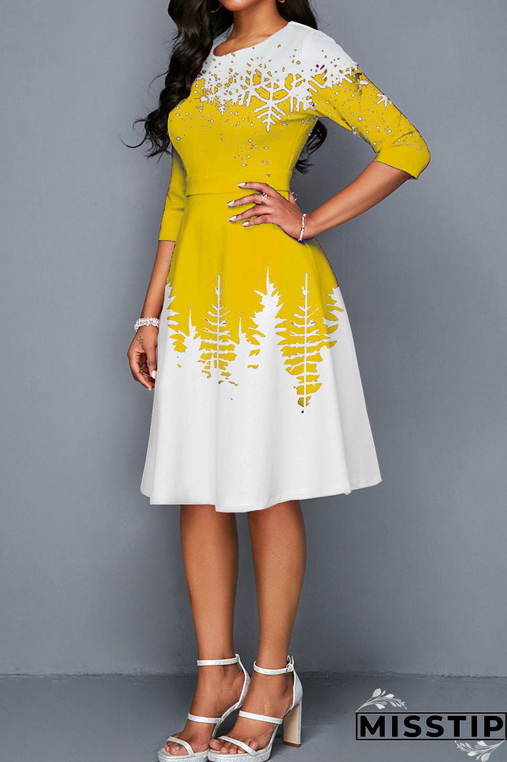 Blue Casual Print Patchwork O Neck A Line Dresses