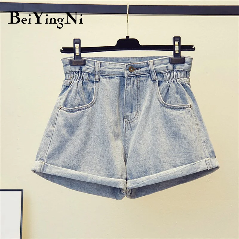 Beiyingni High Waist Denim Shorts Woman Vintage Fashion Oversized Crimping Mom Jeans Summer Black Street Short Jeans Feminino