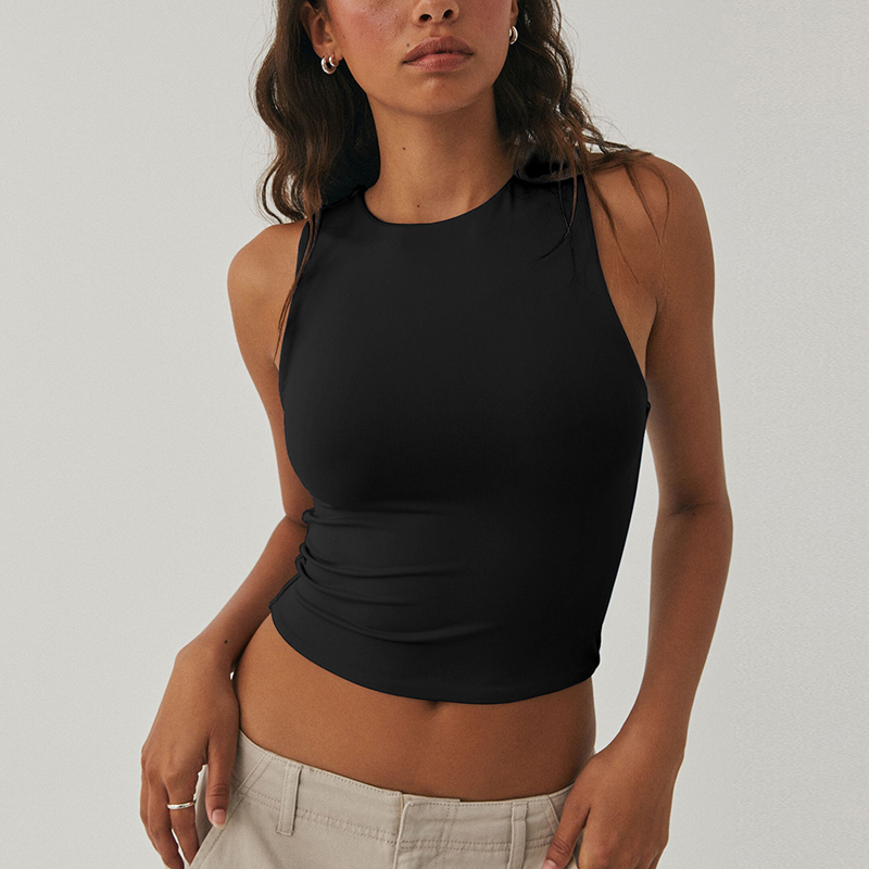 Sexy Midriff-baring Sleeveless Tight-fitting Top, Round-neck Racer-neck Tank Top Worn As An Outer Layer
