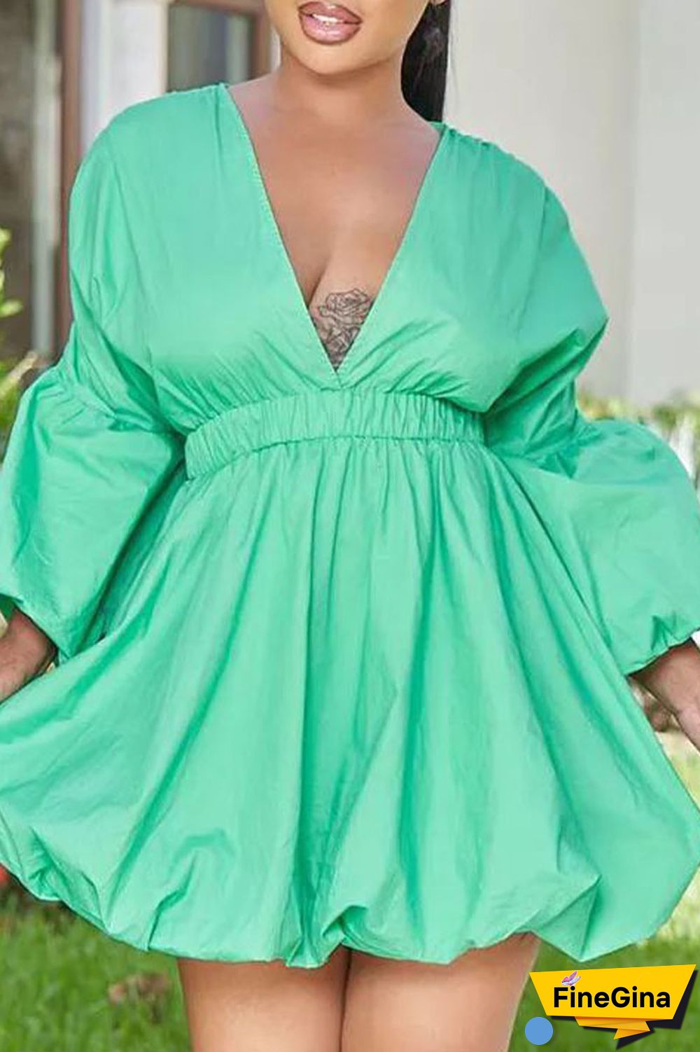 Black Elegant Solid Patchwork Fold V Neck Ball Gown Dresses