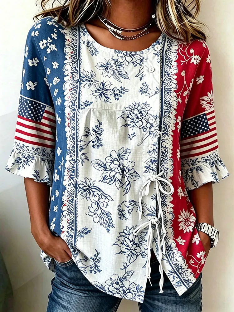 Women's Casual American 250th Anniversary Print Top 
