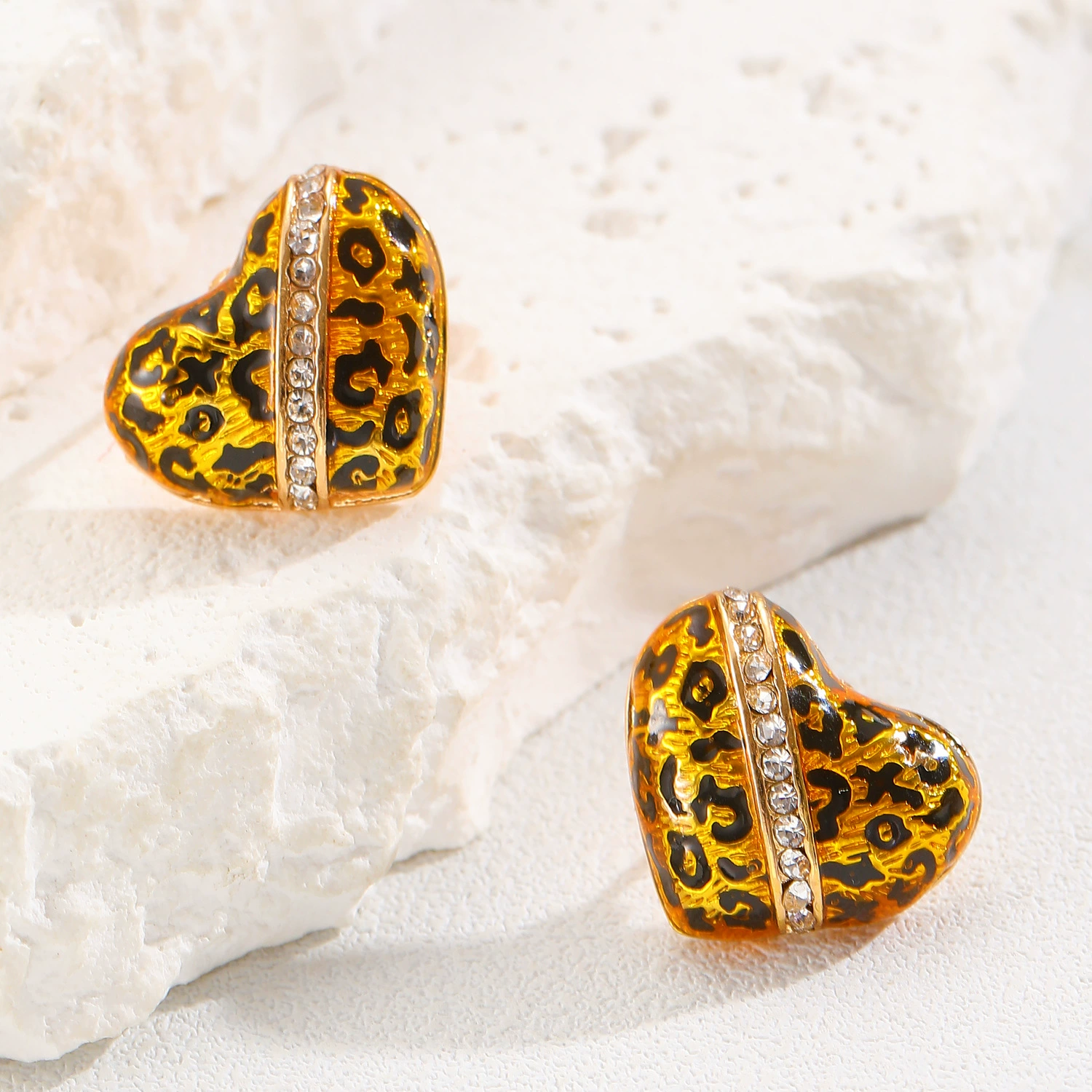 Leopard Print Round, Triangle and Heart Stud Earrings