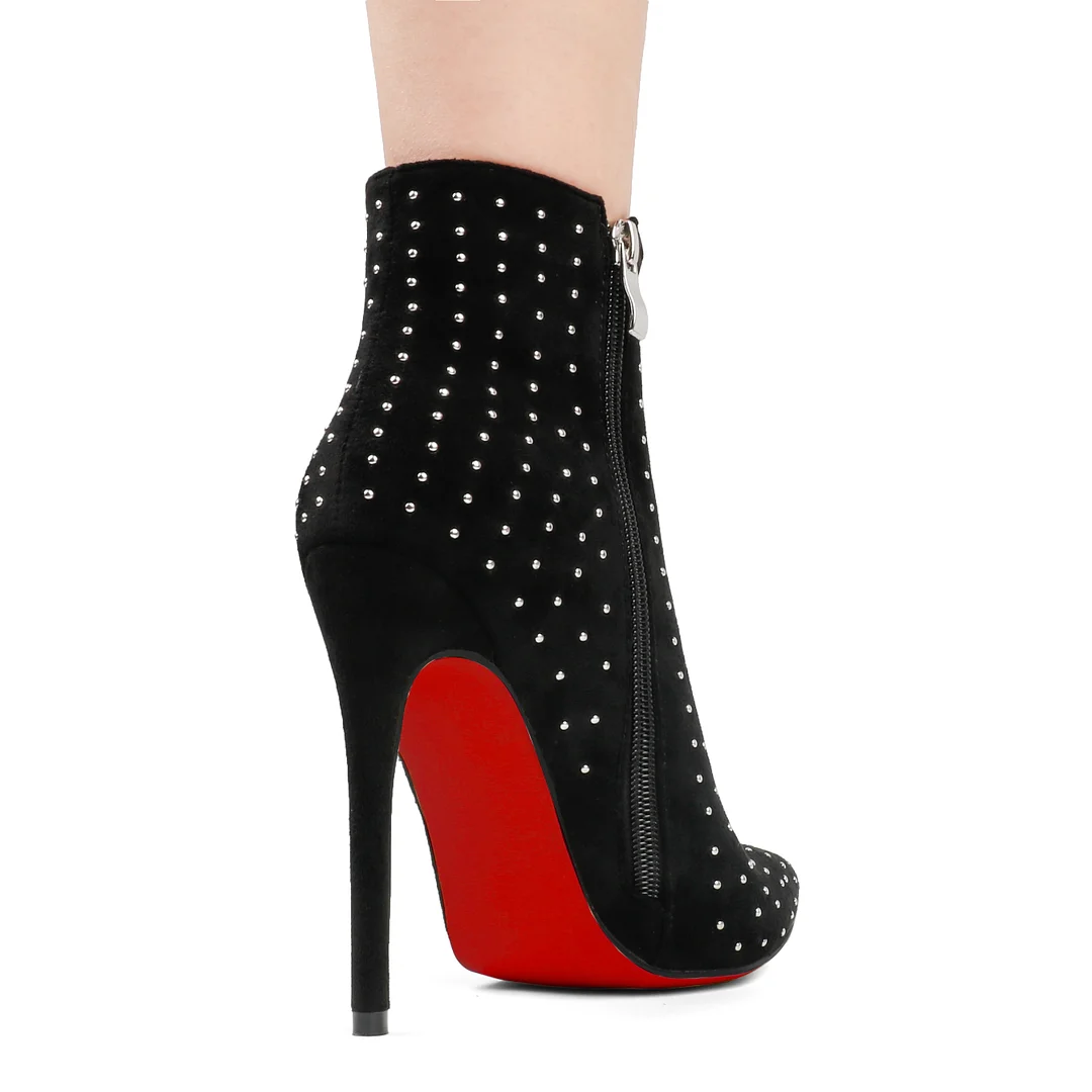 120mm/100mm Red Bottom Women's Closed Pointed Toe Heels Stilettos Ankle Boots Suede Shoes-MERUMOTE