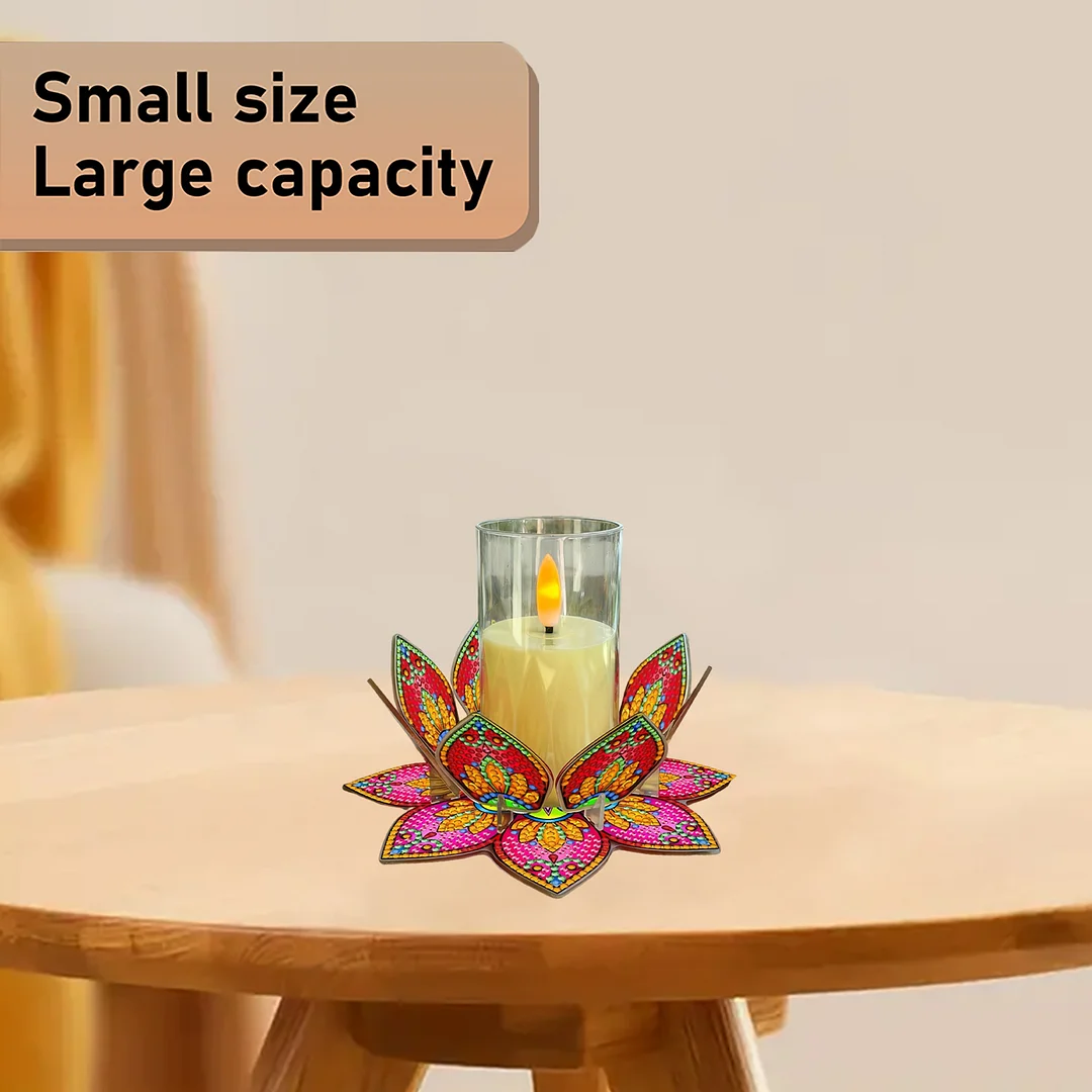 Mandala Lotus-F Acrylic DIY Diamond Painting Candle Holders Without Candles Crystal Painting Tealight Candle Stand Table Centerpiece for Adults Beginners Home Party Decor