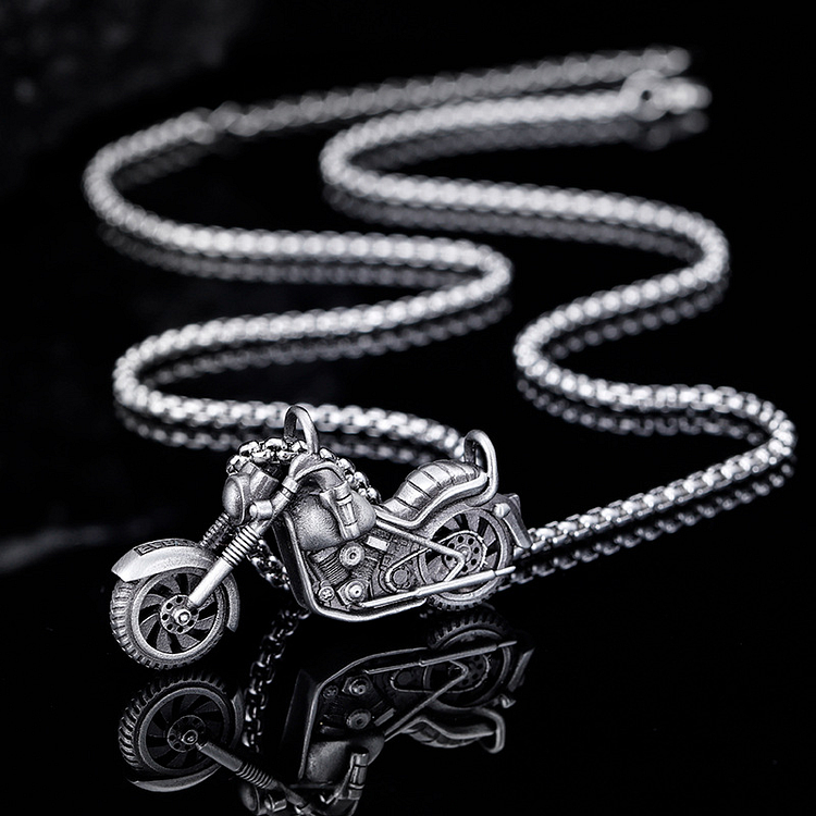 Vintage Fashion Hip Hop Motorcycle Element Pure Pewter Non Tarnish Pendant Stainless Steel Chain