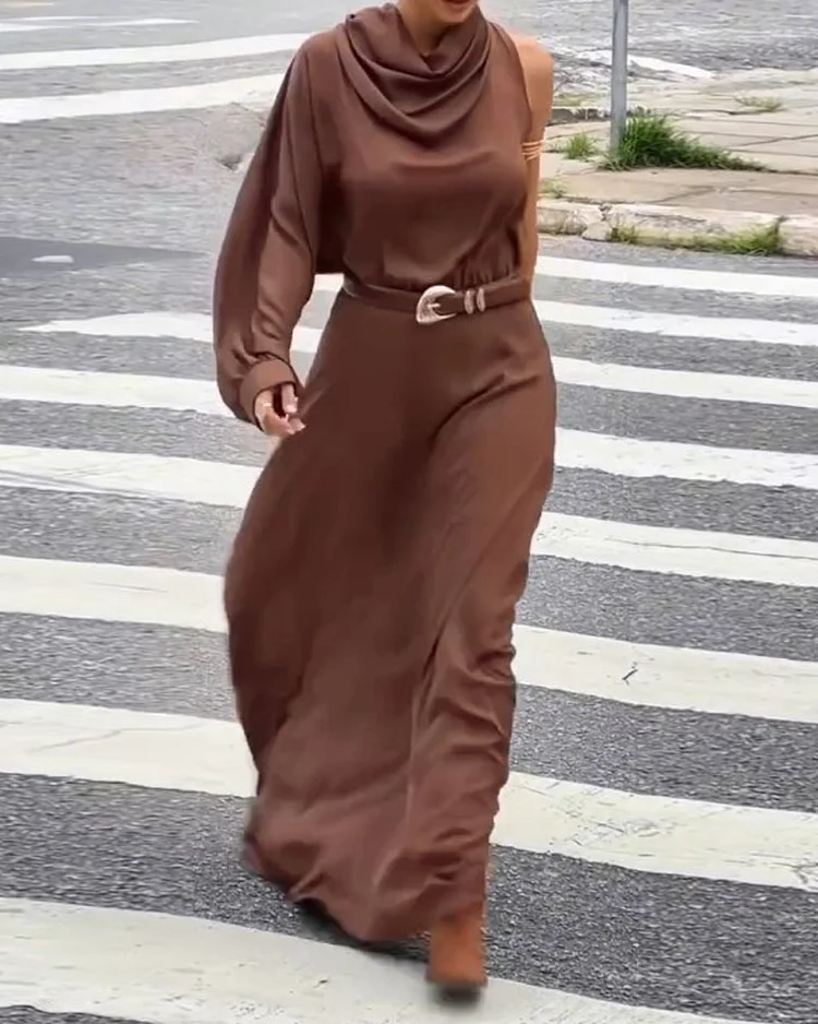 One shoulder solid color dress