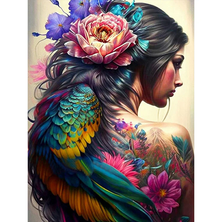 Girl With Peacock Hair 40*50CM(Canvas) Full Round Drill Diamond Painting gbfke