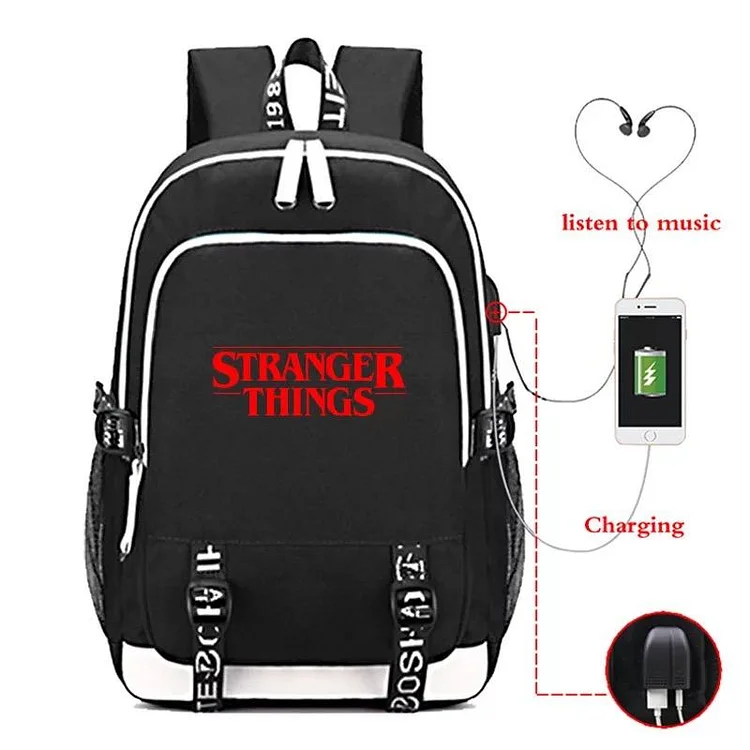Mayoulove Stranger Things Eleven #8 USB Charging Backpack School Note Book Laptop Travel Bags-Mayoulove